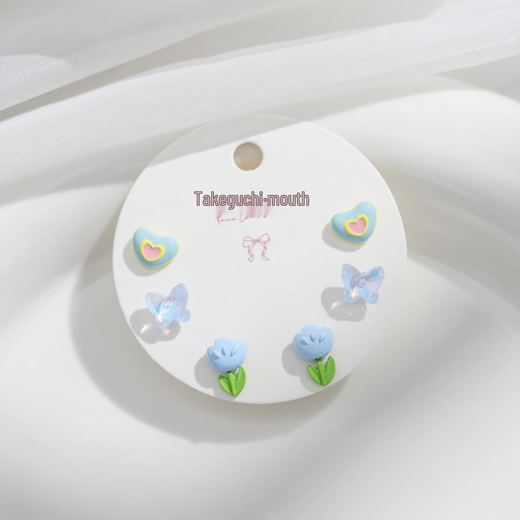 2024 New Blue Tone Silver Stud Earrings for Women