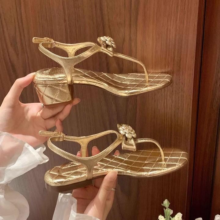 Yuanlitong Summer New High-heeled Sandals Women Wear Versatile High-end Camellia Flat Sandals Women's Fashion