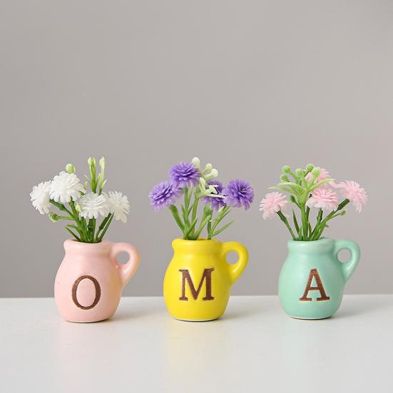 Mini Ceramic Vase Refrigerator Magnet with Fake Flower DIY MAMA MOM Letter 3D Miniature Flower Vase Fridge Magnet Decoration Mother's Day Gift