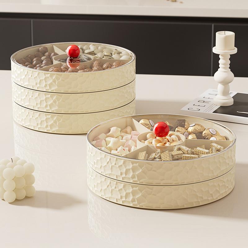 Compartment Snack Tray Round Divided Plate With Lid Food Storage Organizer For Breads Nuts Dried Fruits Candies And Cookies