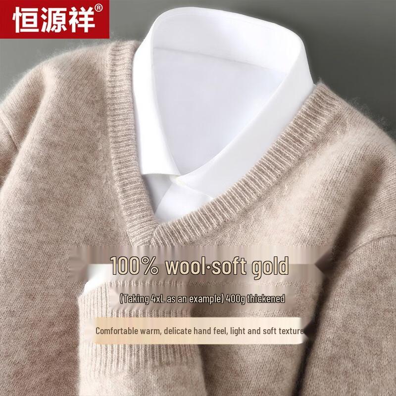 Hengyuanxiang Men's Thickened V-Neck Wool Sweater