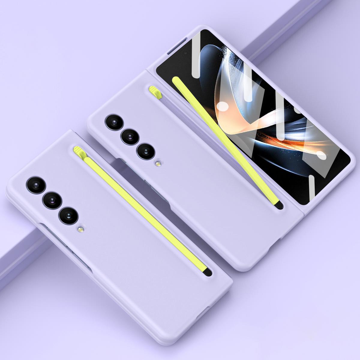 

For Samsung Galaxy Z Fold5 5G Case with Stylus/Tempered Glass Film Hard PC Phone Protector Purple+Green Stylus