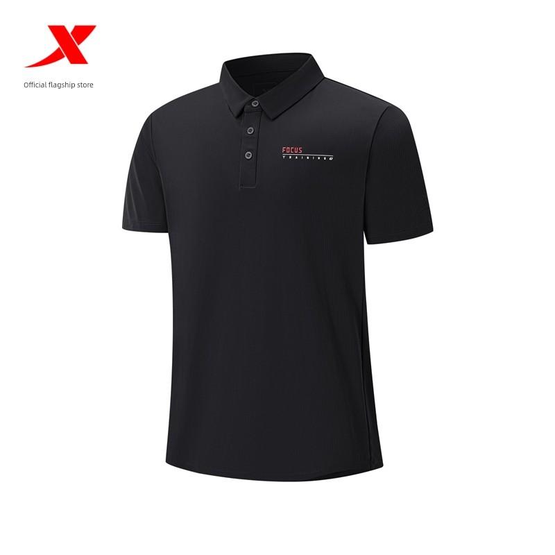 Xtep Sports Polo Shirt for Men, Breathable, New Summer Style, Genuine Men s Clothing, Elastic Short-Sleeve, Quick-Dry, Breathable Half-Sleeve 2XL чёрный
