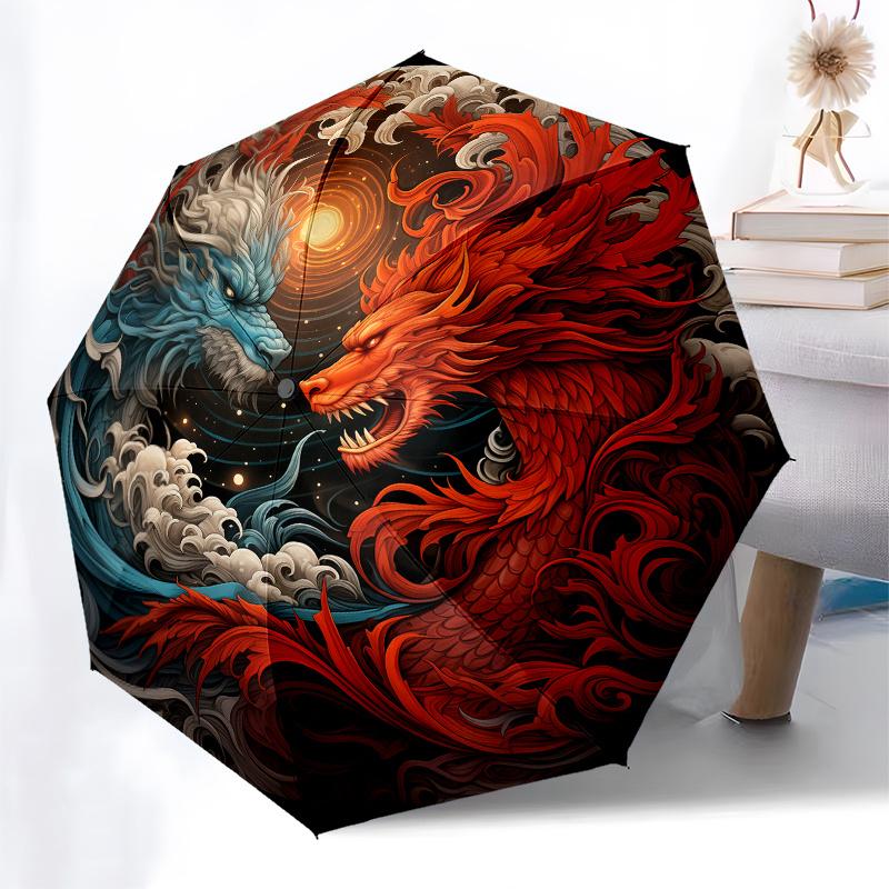 Yin Yang Dragons: A Symbol of Balance and HarmonyUmbrella, Portable 3-Fold Compact Umbrella for Men & Women Gift