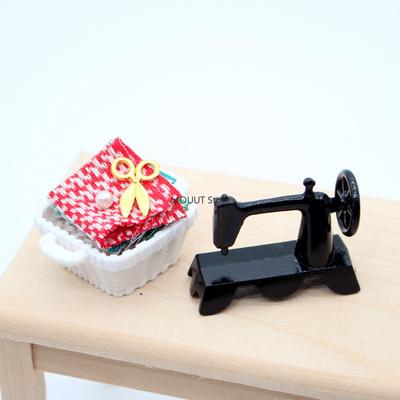 Miniaturen Nähmaschine Nähkasten mit Nadel Schere Set Simulation Wohnmöbel Puppenhaus Miniatur Zubehör
