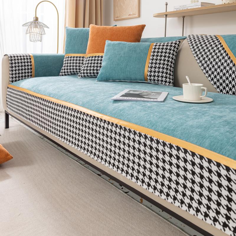 Chenille sofa cushion all-season universal thousand bird grid seat cushion, simple and modern non slip cover, all inclusive and