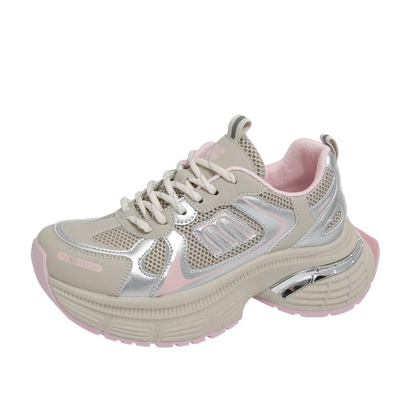 

Серебряные ножки показывают туфли для маленьких пап, женская обувь 2025 года, новая спортивная обувь из кожи, универсальная повседневная обувь на платформе, обувь Forrest Gump 35 розовый