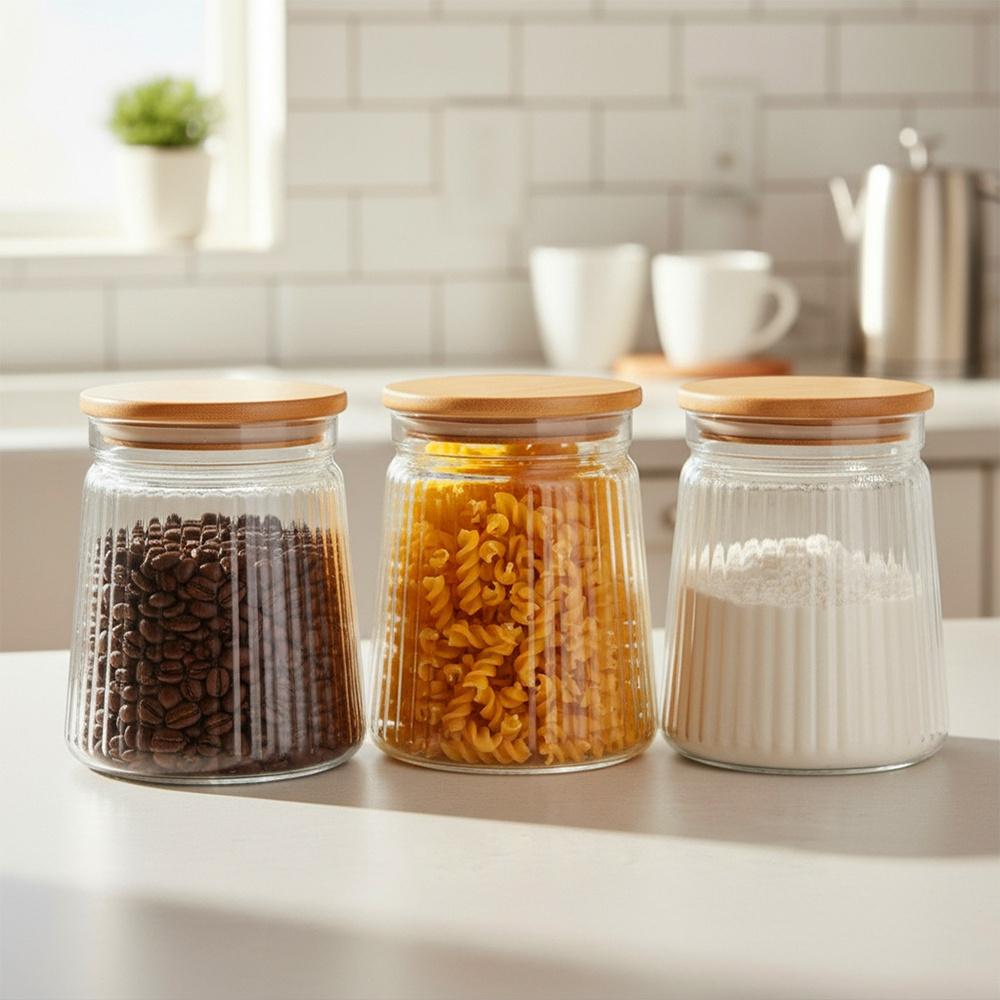 Bamboo Glass Kitchen Container for Food, Loose Products, Leakproof 1.4