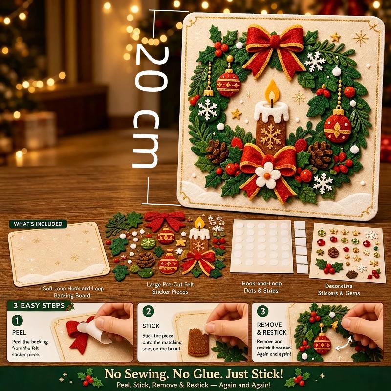 Diy Christmas Magic Felt Sticker Art Kit Reusable Christmas Craft Kit With Hook And Loop Felt Pieces Holiday Felt Board Art Fo