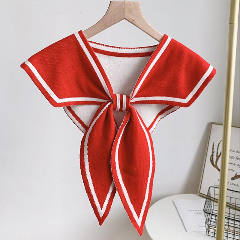 Fashion Knit Scarf Cute Neck Warmer Circle Fake Collar Front Tie False Collar Women Navy Style Detachable Collar For Women