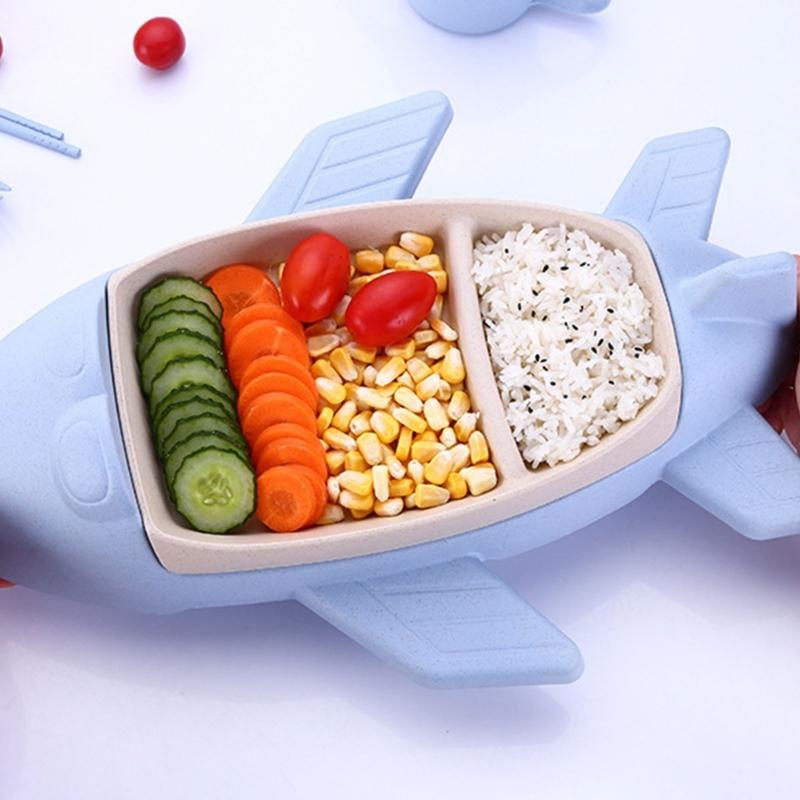 Toddler Dinnerware Set with Cartoon Tray and Cup, 5 Piece Baby Feeding Set with Spoon Fork and Chopsticks for Family Dining