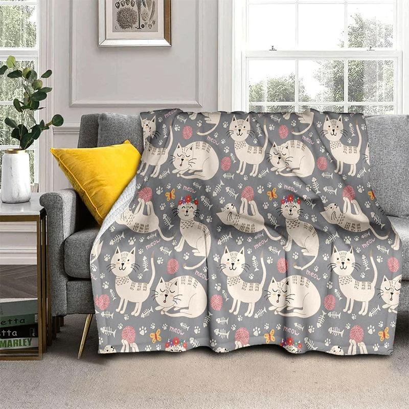 Cartoon Cat Flannel Comfortable Warm Blanket Children'S Gift Fluffy Soft Blanket Sofa Nap Portable Blanket