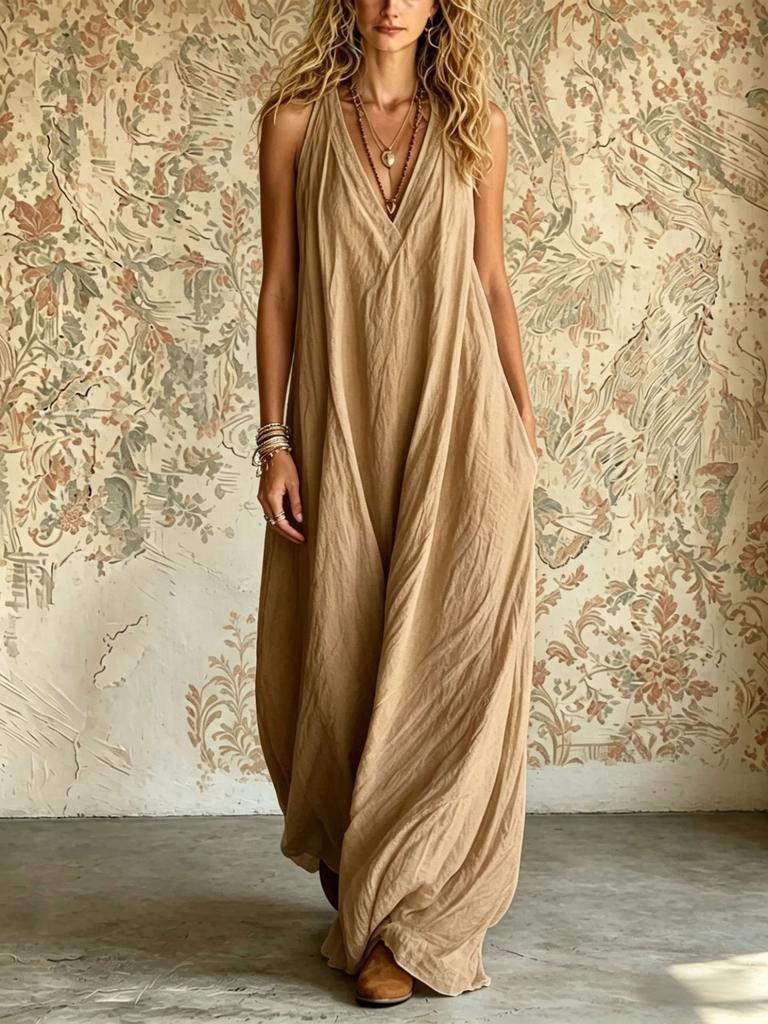 European and American new women's clothing, casual sleeveless loose pocket women's long dress