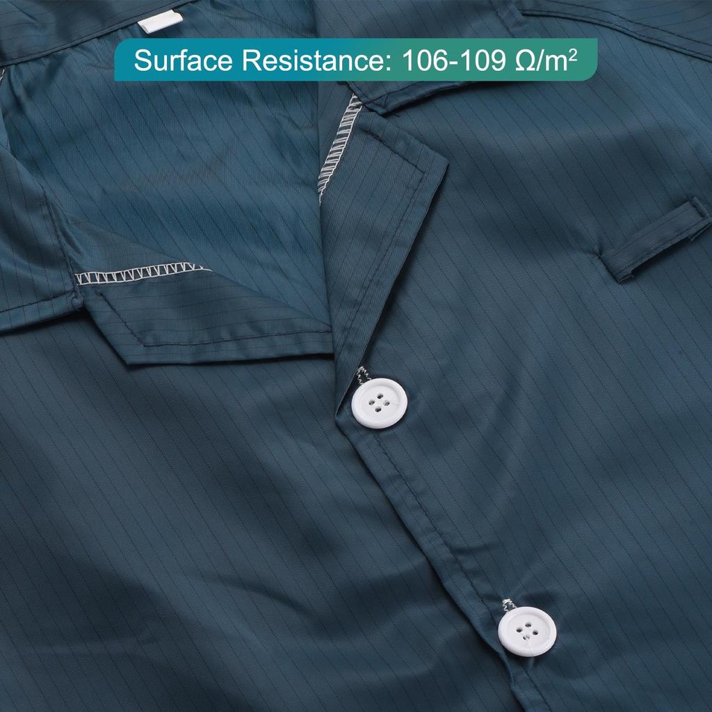 Uxcell ESD Lab Coat, Anti-Static Clothing, Scientific Jacket with Cuffs and Pelvis, Uniform, Unisex (Navy Blue, Size L)