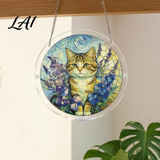 High Transparency Acrylic Puzzle Pendant Round Stained Glass Style Hanging Ornament 7.48 Mindful Weekend Activity Inch Window Decoration for