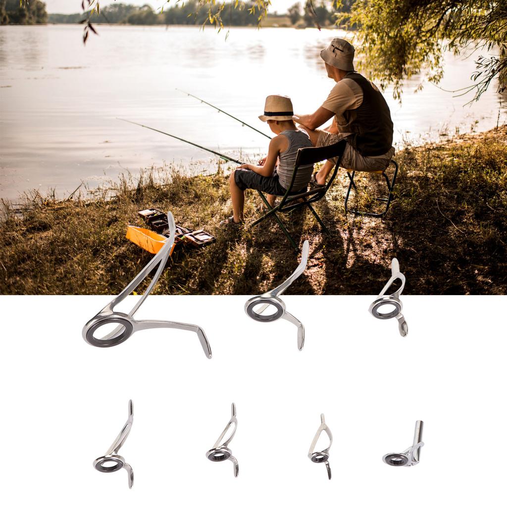 Steel Ceramic Guides Ring 7 Sizes Double Legs Fishing Rod Guides Rings for Freshwater Saltwater Rods