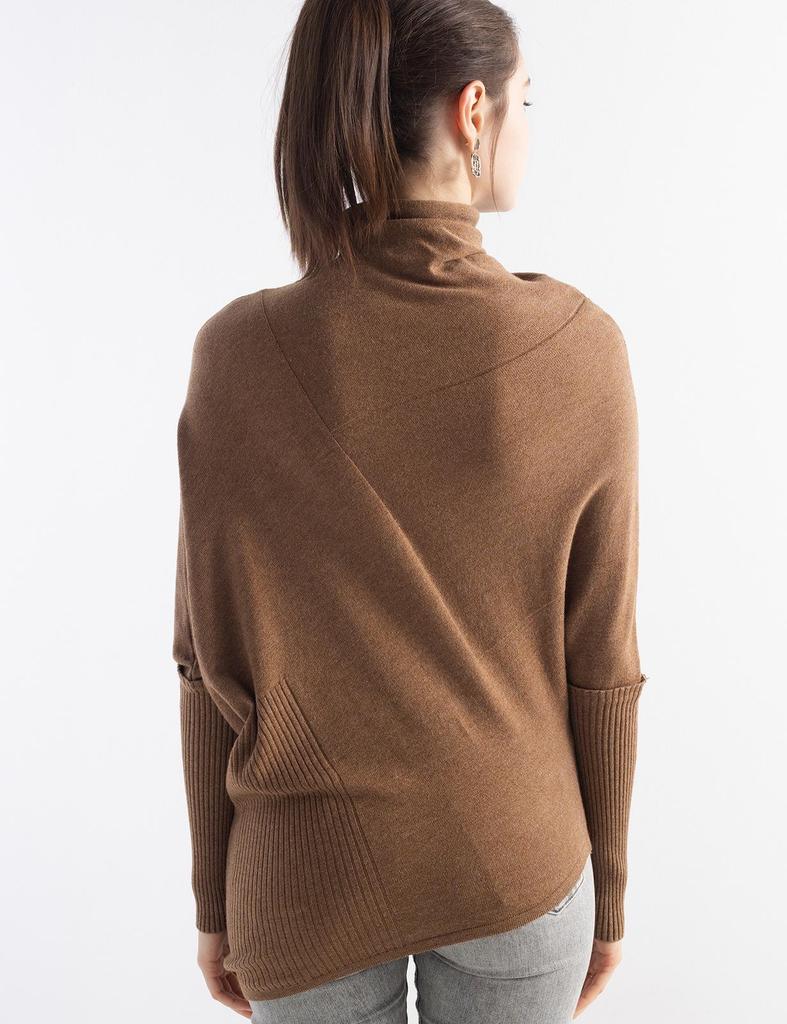 Korean Irregular Wool Patchwork Batwing Sleeve Sweater - Women's Autumn/Winter Loose Knitwear
