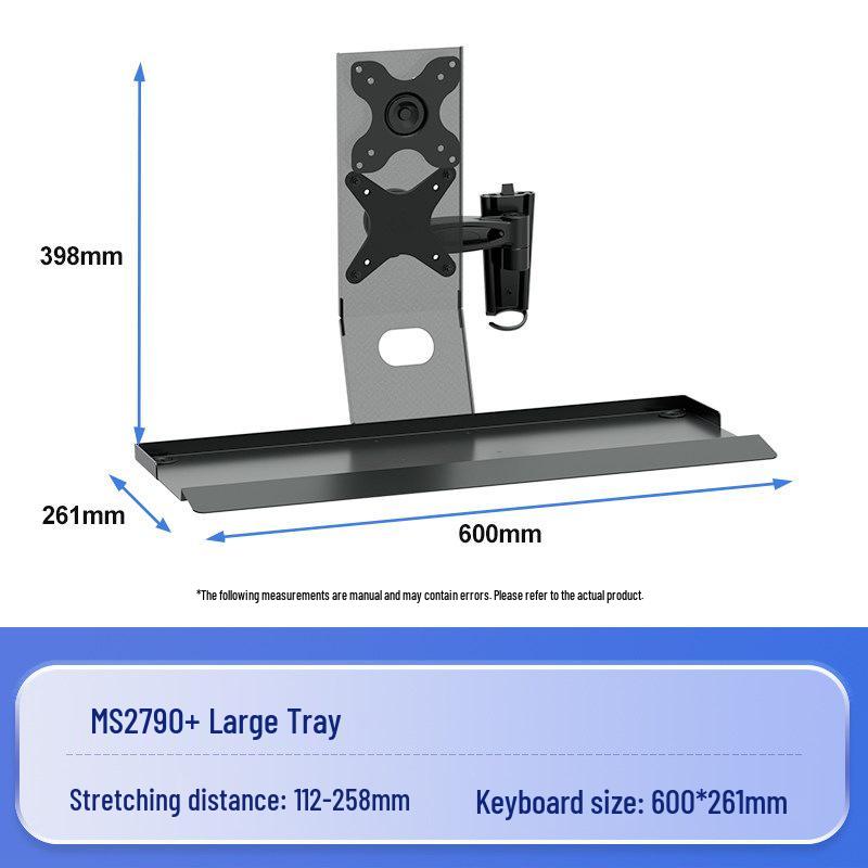 Wall-Mount Industrial Monitor Stand with Retractable, Rotating Bracket for Computer Screen and Keyboard