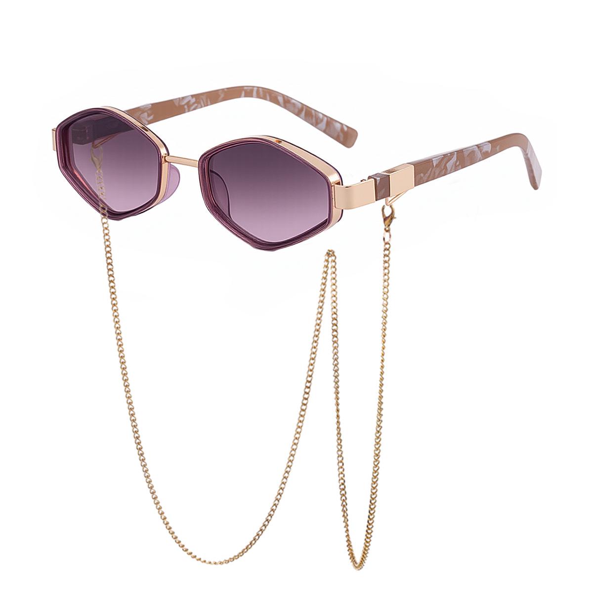 

KAJILA 2026 European Polygonal Sunglasses with Chain - Trendy Street Style for Women