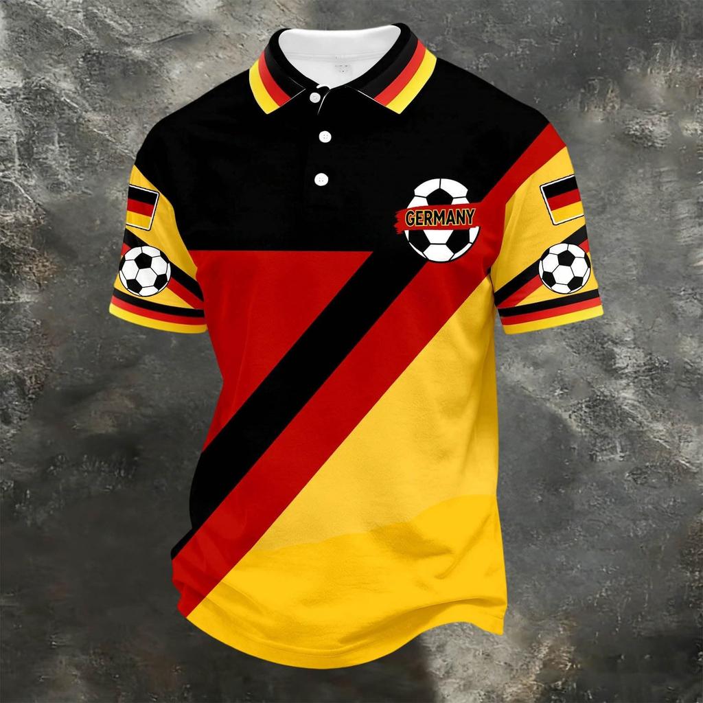 Cămașă Polo Casual Unisex Croială Largă Mânecă Scurtă Imprimeu Steag Germania Material Ușor Respirabil Top de Vară