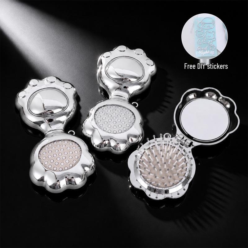 Electroplated Silver Massage Comb with Folding Mirror and Anti-Static Air Cushion – Student Girl Ins Style