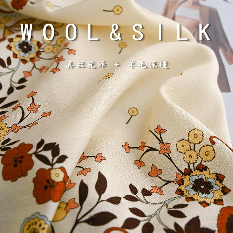 Light luxury mulberry silk scarf women's versatile fashion new silk wool square scarf decorative neck warm silk scarf