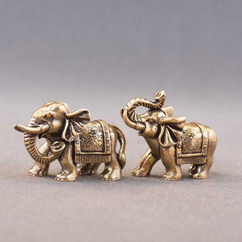 Copper Lucky Elephant Small Ornaments Brass Blessing Elephant Miniature Figurine Antique Bronze Animal Statue