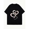 Oversized T Shirt Black Heart Pattern Graphic Print Casual Wear for Women Summer Fashion Street Style Top