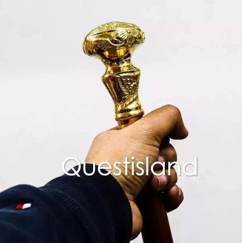 Brass Handle Wooden Victorian Foldable Cane Collectible Men's Gift