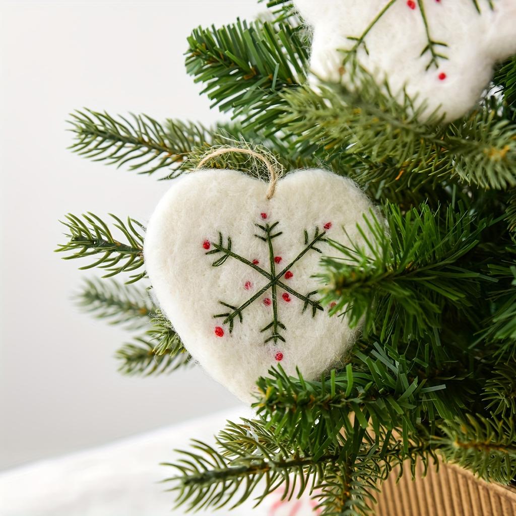 1pc Christmas Decoration Ornament - Wool Felt Mini Snowflake & Heart-Shaped Hanging with Red Berries, Multi-Holiday Decor