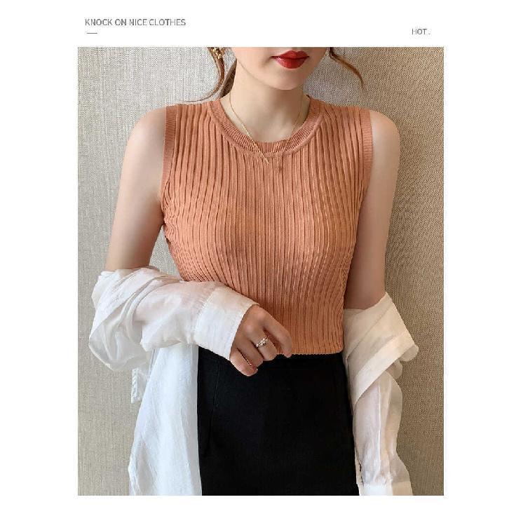 Camisole Women's Summer Bottoming White Short Knitted Sleeveless Top