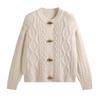 Korean Academy Style Round Neck Knit Cardigan with Horn Buttons for Women - Fall 2025