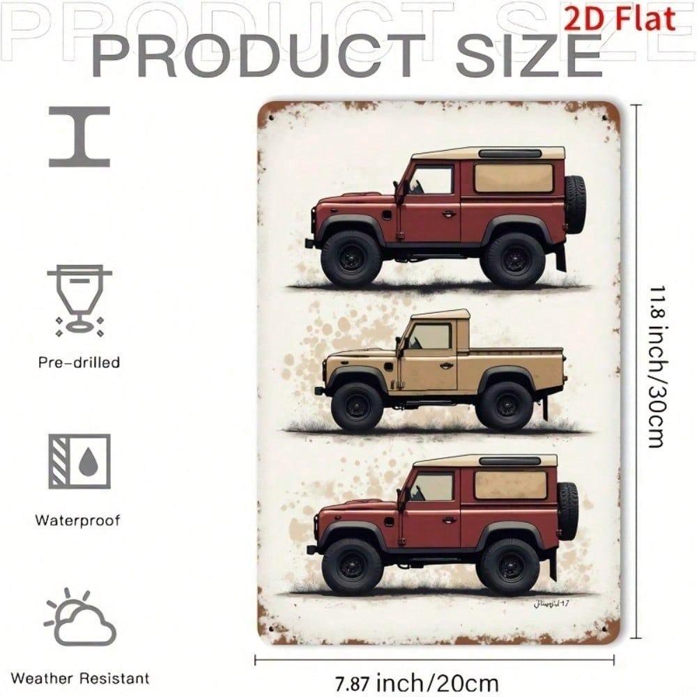 1pc 8x12 Inch Vintage Off-Road Vehicle Metal Sign Rustic Red Beige Distressed Wall Art Unframed Plaque