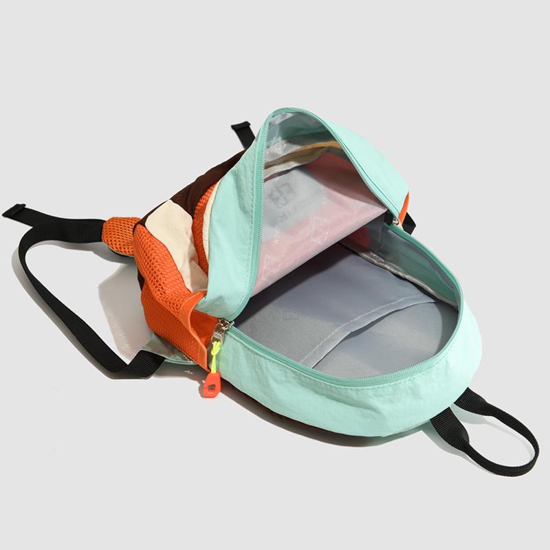 Colorblock Nylon Backpack with Mesh Pocket Lightweight Outdoor Daypack for Travel School Daily