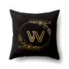 Polyester Pillowcase Black Gold Flower Home Decoration Print Pillowcase 26 English Letter Cushion Cover