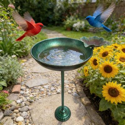 Outdoor Bird Bath Bird Bath Feeder Metal Bird Bath with Lotus Leaf Design Outdoor Standing Feeder Garden Yard Lawn Decoration