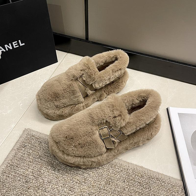 Women's Winter Fur Integrated Plush a Footstool Warm Cold Lightweight Hiking Cushion Mountaineering Waterproof Non-slip Snow Boots Cotton Shoes
