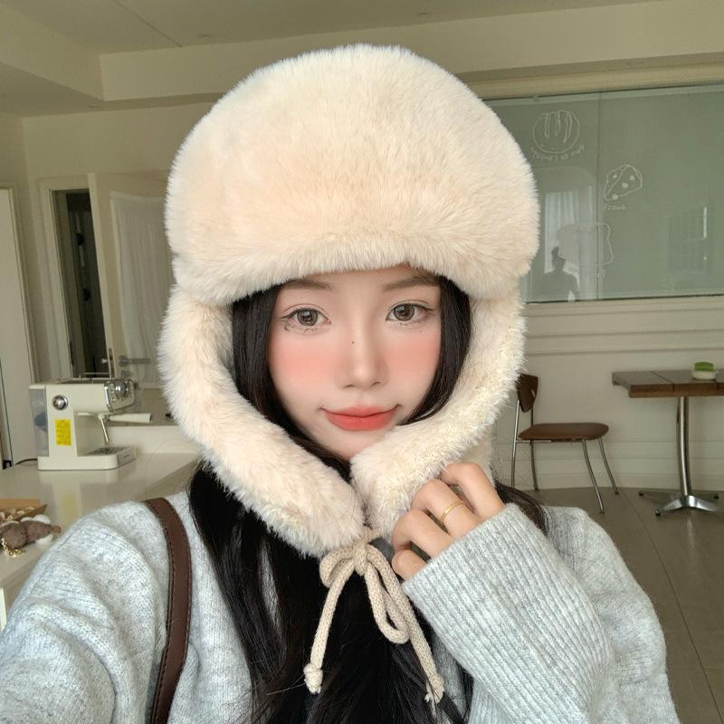 Japanese Autumn and Winter Hats for Women Large Head Circumference Small Headband  Fashionable and Versatile Lei Feng Hat Warm Plush Hat