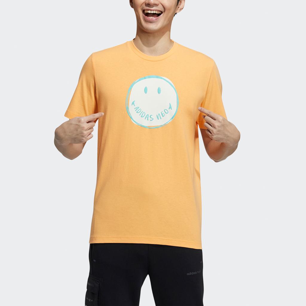 adidas Neo Smiley Print Sports Crew Neck T-Shirt Men Tops Orange Yellow GP5780