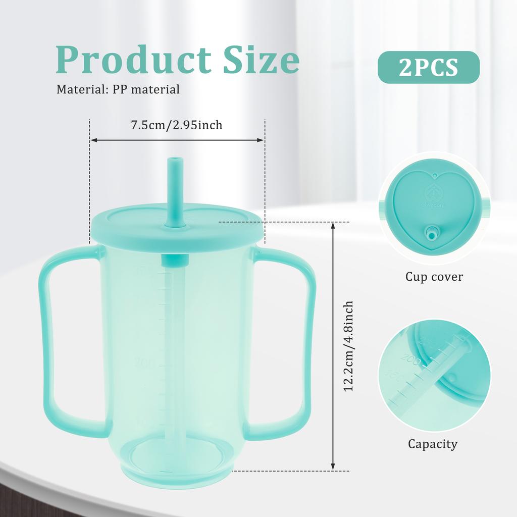 2Pcs Adult Sippy Cup 12 OZ Plastic Elderly Spill Proof Cup with 2 Handle and Reusable Straw for Home Kitchen Seniors Liquids