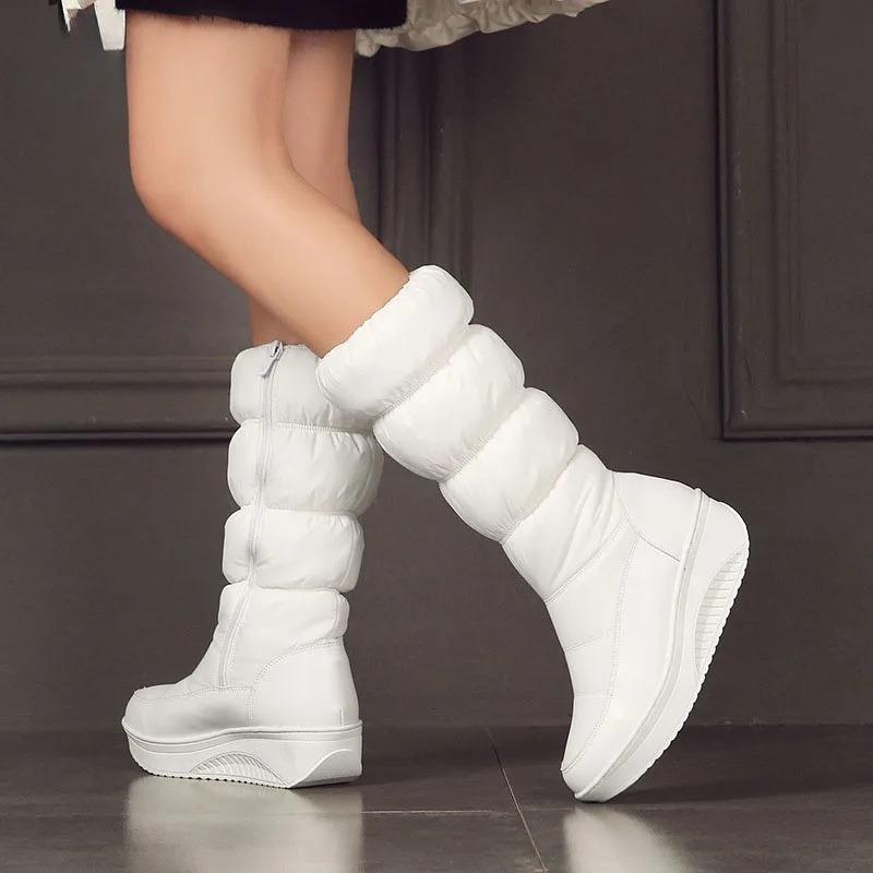Fashion Waterproof Snow Boots Women Platform Down Boots Thickening Padded Mid-calf Boots Women Long Plush Winter Boots Plus Size 43