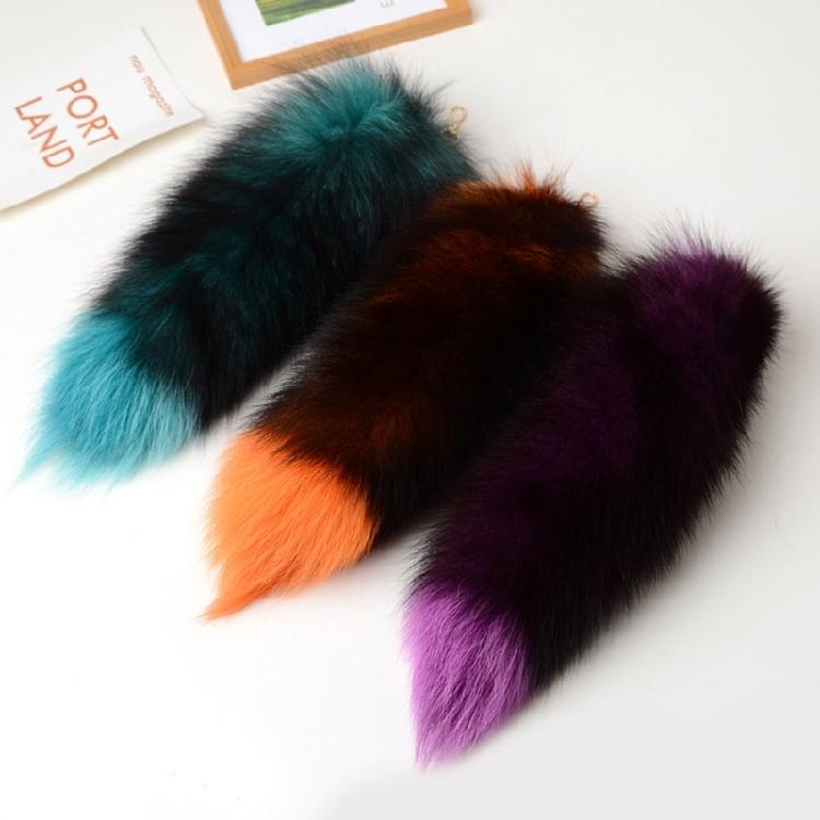 Gradient Foxes Furs Tail Pendant Keychain Keys Holder for Purse Bag Decoration
