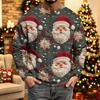 Men's Knit Long Sleeve Neck Casual Top with Christmas Print for Winter