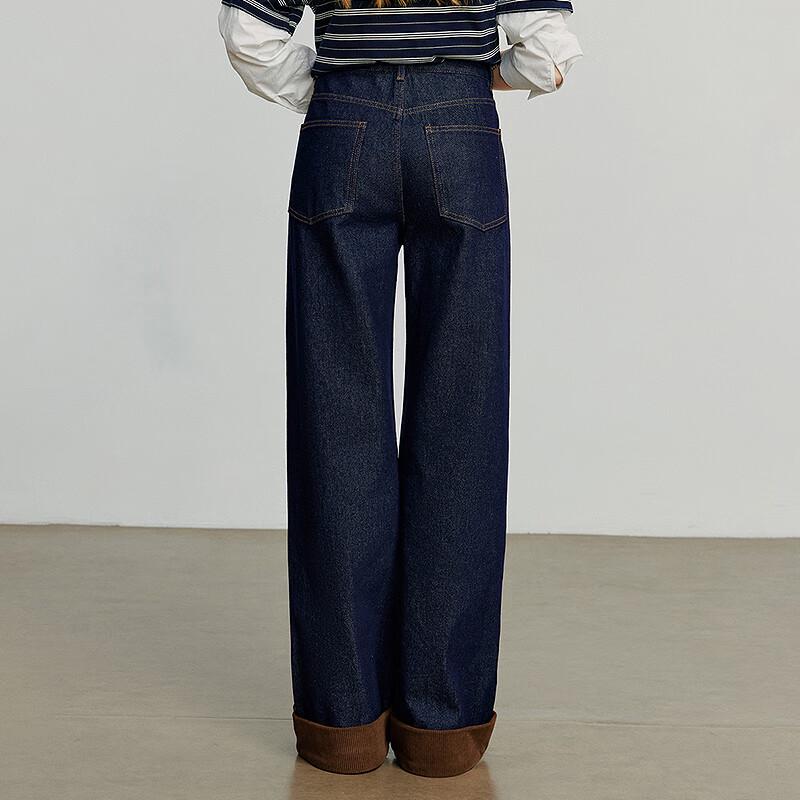 Chuyu 2025 Autumn Turn-Up Hem Patchwork Wide-Leg Denim Jeans