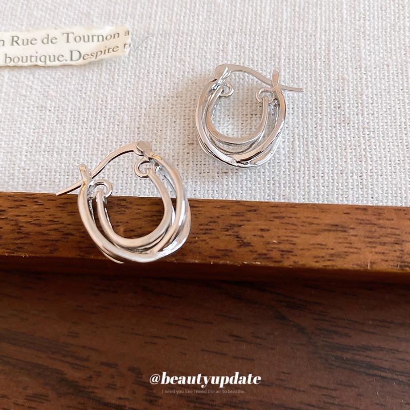 French retro double-ring cross-ear buckle simple fashion cold wind versatile earrings light luxury high-end temperament earrings
