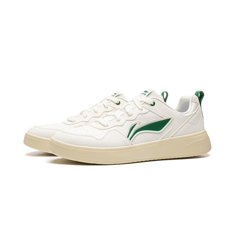Li Ning Synthetic Leather Sports Fashion Classic Versatile Comfortable Soft Low-Top Casual Shoes Men sneakers Cloud-White Cypress-Green AGCW489-4