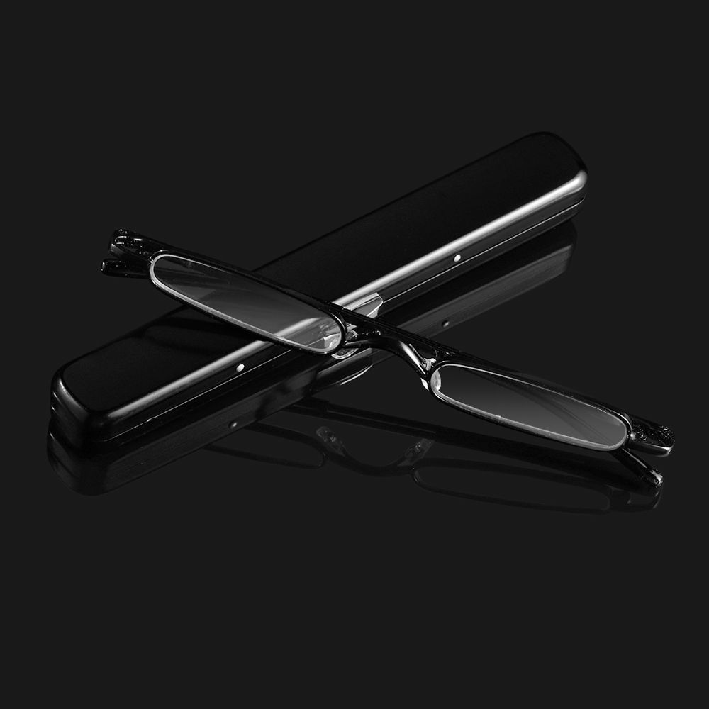 Brillen Federgelenk Metallrahmen Lesebrillen mit tragbarem Stiftclip-Etui Mini-Lesebrillen Blaulichtblockierend