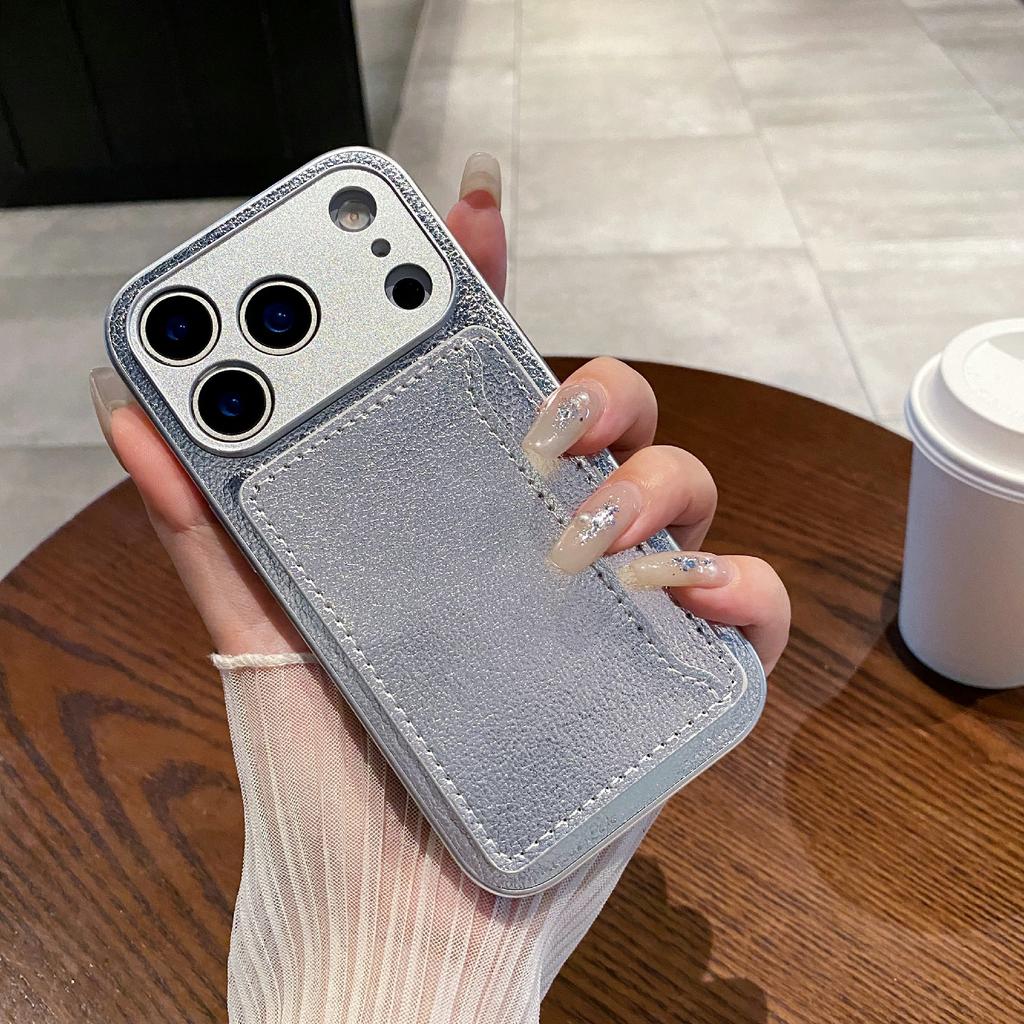 For iPhone 17 Pro Case Solid Color PU Leather TPU Card Holder Phone Cover