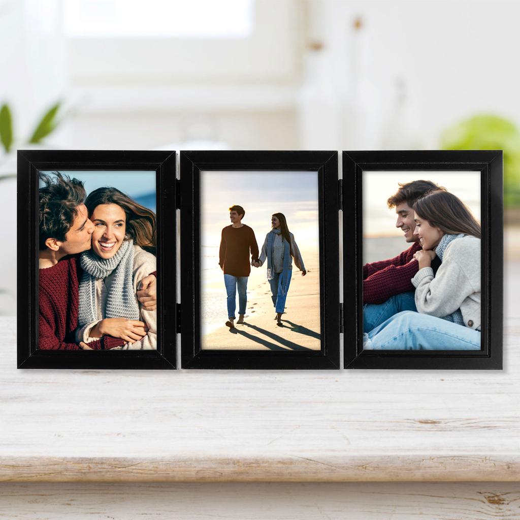 Individueller Holz-Bilderrahmen mit Foto für Wände Doppel-/Dreifach-Bilderrahmen 180° Faltbar Vintage-Bilderrahmen-Ständer Gedenkgeschenk