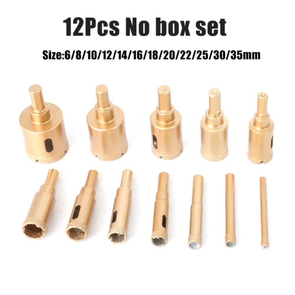 Vacuum Brazed Adamas Drill Bits 12pcs Set 6-35mm Size Core Drill Bit Gold Color Adamas Coated Drill Stone Tile Work